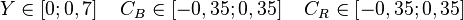 Y \in \left[0;0,7\right] \quad C_B \in \left[-0,35;0,35\right] \quad C_R \in \left[-0,35;0,35\right]