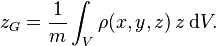 z_G = \frac1m\int_V \rho(x, y, z) \, z \, \mathrm dV.