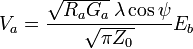 V_a={\sqrt{R_aG_a}\,\lambda\cos\psi\over\sqrt{\pi Z_0}}E_b