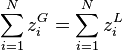 \sum_{i=1}^N z_i^G = \sum_{i=1}^N z_i^L