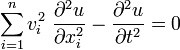 \sum_{i=1}^{n} v_i^2 \ \frac{\partial^2 u}{\partial x_i^2}  - \frac{\partial^2 u}{\partial t^2} = 0