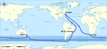 Mappemonde illustrant le parcours du BOC Challenge 1982-1983