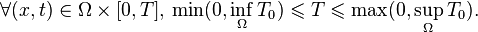 \forall (x,t) \in \Omega \times [0,T],\, \min(0, \inf_\Omega T_0) \leqslant T \leqslant \max (0, \sup_\Omega T_0).