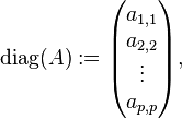 \operatorname{diag}(A):=\begin{pmatrix}a_{1,1}\\a_{2,2}\\\vdots\\a_{p,p}\end{pmatrix},