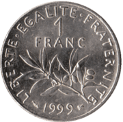 Revers d'une pièce d'1 franc, 1999