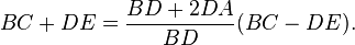 BC + DE = \frac{BD+2DA}{BD} (BC-DE).