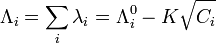 \Lambda_i= \sum_i {\lambda_i} = \Lambda^0_i-K\sqrt{C_i}