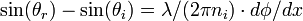 \sin(\theta_r)-\sin(\theta_i)=\lambda/(2 \pi n_i)\cdot d\phi/dx