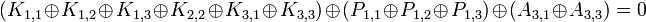 (K_{1,1} \oplus K_{1,2} \oplus K_{1,3} \oplus K_{2,2} \oplus K_{3,1} \oplus K_{3,3}) \oplus (P_{1,1} \oplus P_{1,2} \oplus P_{1,3}) \oplus (A_{3,1}\oplus A_{3,3}) = 0