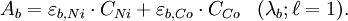  A_b = \varepsilon_{b, Ni} \cdot  C_{Ni} + \varepsilon_{b, Co} \cdot  C_{Co}  \; \; \; (\lambda_b ; \ell=1). 