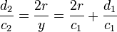 \frac{d_2}{c_2} = \frac{2r}{y}=\dfrac{2r}{c_1}+ \frac{d_1}{c_1}