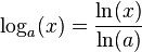 \log_a(x) = \frac{\ln(x)}{\ln(a)}