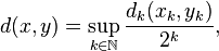 d(x,y)=\sup_{k\in\N}\frac{d_k(x_k,y_k)}{2^k},