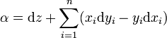  \alpha=\mathrm dz+\sum_{i=1}^n (x_i\mathrm dy_i-y_i\mathrm dx_i)