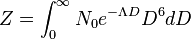 Z = \int_0^{\infty} N_0 e^{-\Lambda D} D^6 d D 