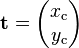 \mathbf{t} = \begin{pmatrix} x_\mathrm{c} \\ y_\mathrm{c} \end{pmatrix}