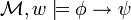 \mathcal{M}, w \models \phi \to \psi