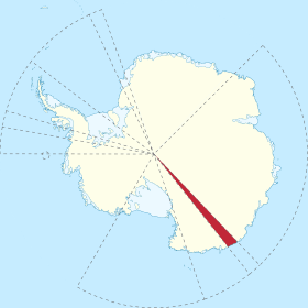 Carte de la revendication française en Antarctique.La revendication est suspendue par le traité sur l'Antarctique