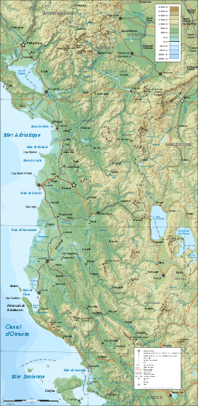 Carte topographique de l'Albanie