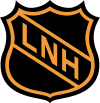 Logo de la LNH représentant un écusson barré des lettres LNH orientées du haut à gauche vers le bas à droite.