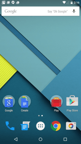 Écran d'accueil d'Android 6.0 Marshmallow.