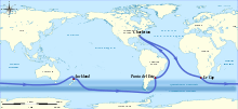 Mappemonde illustrant le parcours d'Around Alone 1998-1999