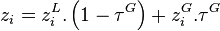 z_i = z_i^L . \left( 1 - \tau^G \right) + z_i^G . \tau^G