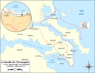 Carte représentants les principaux faits militaires de la seconde guerre médique