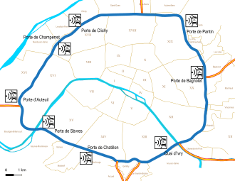 Carte localisant les radars. 4 sur le périph intérieur, 4 sur l'extérieur