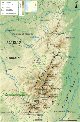 Carte topographique du massif des Vosges.