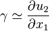 \gamma \simeq \frac{\partial u_2}{\partial x_1}