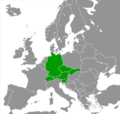 Carte où apparaissent République tchèque, Slovaquie, Autriche, Allemagne, Slovénie, Suisse, Liechtenstein (en vert).