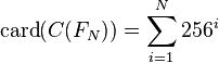 \operatorname{card}(C(F_N))=\sum_{i=1}^N 256^i