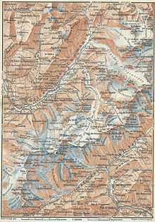 Carte du Massif Mont-Blanc et village en 1892.