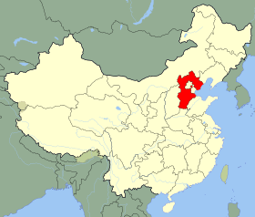 Carte indiquant la localisation du Hebei (en rouge) à l'intérieur de la Chine