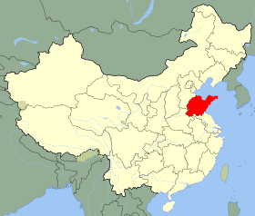 Carte indiquant la localisation du Shandong (en rouge) à l'intérieur de la Chine.