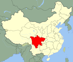 Carte indiquant la localisation du Sichuan (en rouge) à l'intérieur de la Chine.