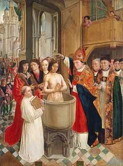 Une représentation artistique du baptême de Clovis, dans la Sainte-Chapelle à Paris.
