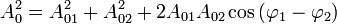 A_0^2=A_{01}^2+A_{02}^2+2A_{01}A_{02}\cos\left(\varphi_1-\varphi_2\right)