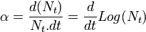 \alpha = \frac{d(N_t)}{N_t.dt}= \frac{d}{dt}Log(N_t)