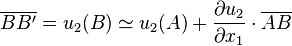 \overline{BB'} = u_2(B) \simeq u_2(A) + \frac{\partial u_2}{\partial x_1} \cdot \overline{AB}