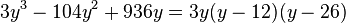 3y^3-104y^2+936y = 3y(y-12)(y-26)