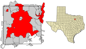 Carte des comtés de Dallas, Collin, Denton, Kaufman, Rockwall