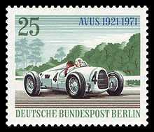 Timbre poste illustrant une Auto Union.