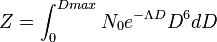 Z = \int_{0}^{Dmax} N_0 e^{-\Lambda D} D^6dD 