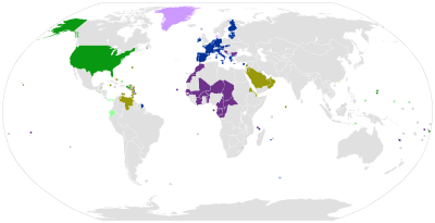  Carte faisant la comparaison mondiale du dollar et de l'euro