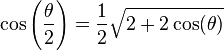 \cos\left(\frac{\theta}{2}\right) = \frac 12 \sqrt{2 + 2\cos(\theta)}