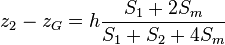 z_2 - z_G = h \frac{S_1+2S_m}{S_1+S_2+4S_m}