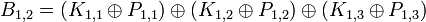 B_{1,2} = (K_{1,1} \oplus P_{1,1}) \oplus (K_{1,2} \oplus P_{1,2}) \oplus (K_{1,3} \oplus P_{1,3})