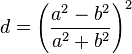 d = \left( {a^2 - b^2 \over a^2 + b^2} \right)^2